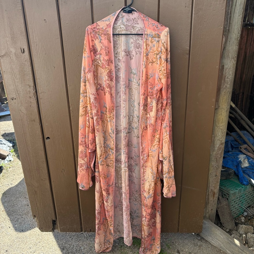 ASOS Cardigan Long Duster Kimono Women 14 Print Boho Flowy Casual NWOT